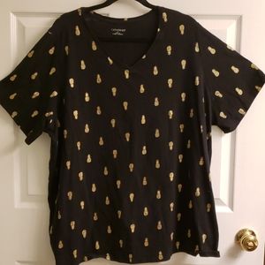 Catherine's 2x Black w/Gold Pineapples Tee